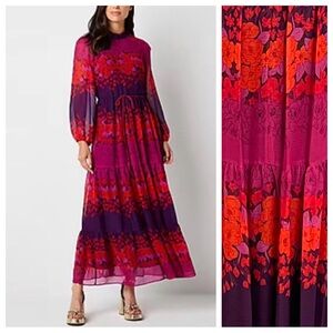 Melonie T Floral Maxi Dress in Purple and Red